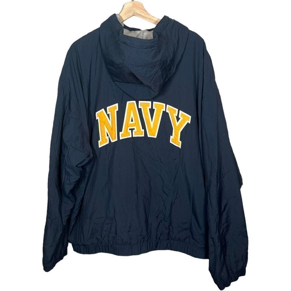 Vintage Navy Timeout Embroidered Hooded Zip Up Jacket Mens XL